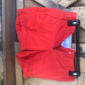 Red J. Crew shorts.